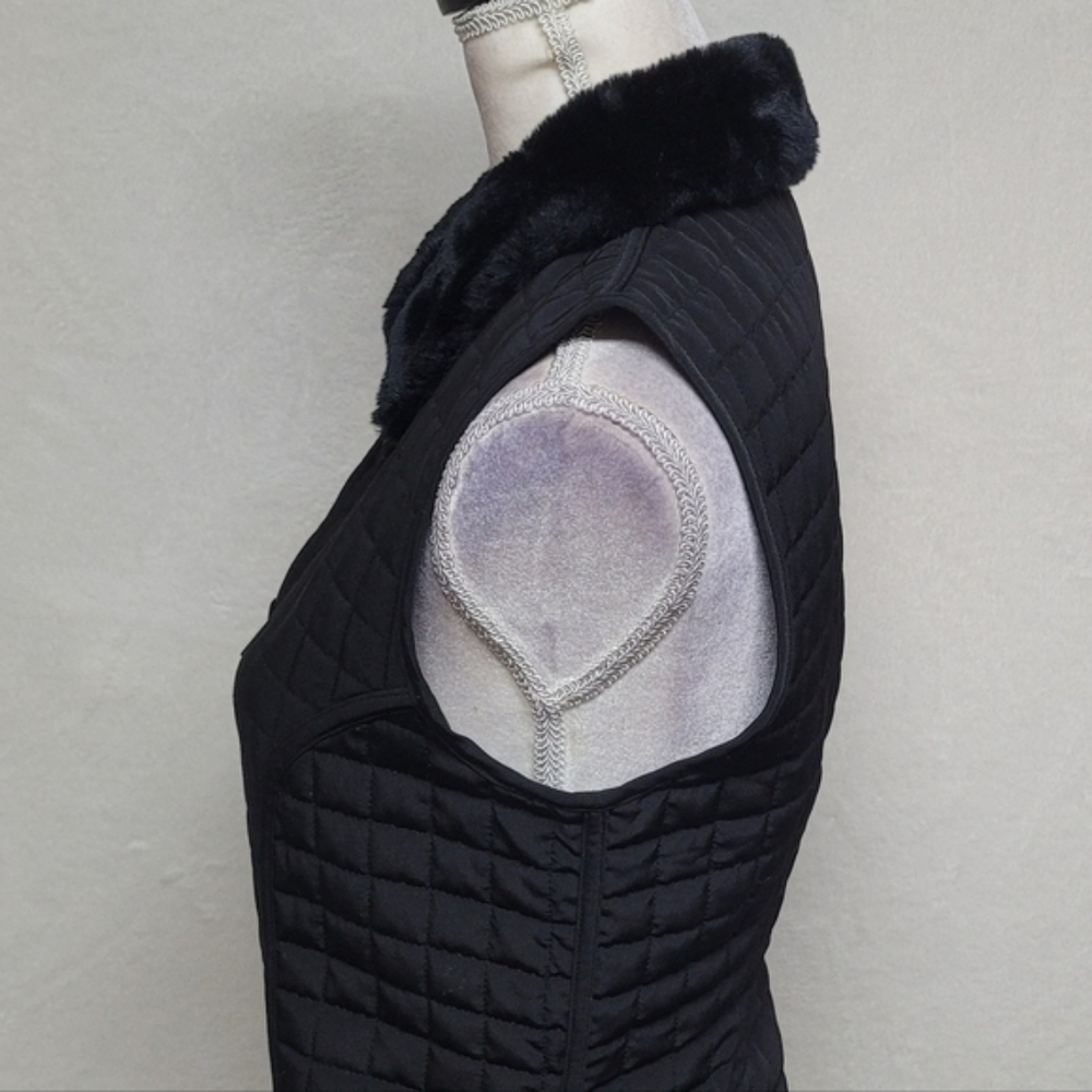 AGB Byer California Retro Y2K Black Faux Fur Collar Full-zip Quilted Vest.Add - Picture 8 of 12